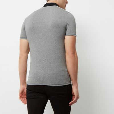 Grey and black muscle fit polo shirt